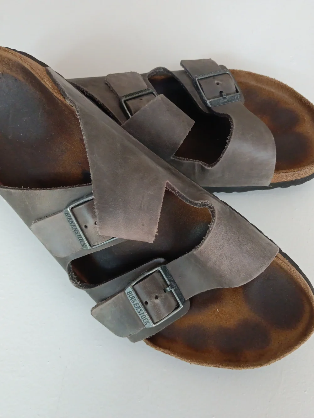 Birkenstock Men's Double Buckle Suede Slide Sandals in Gray Brown